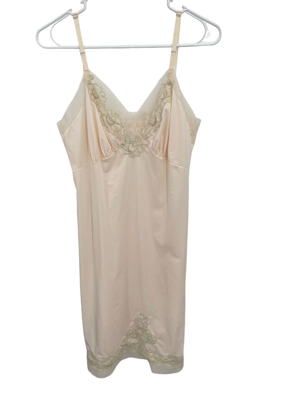 Vintage Van Raalte Full Slip Lace Trim Peach Beige Size 36